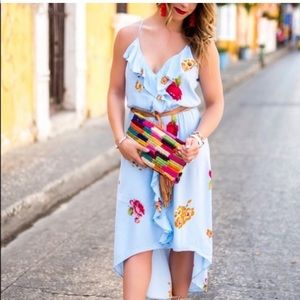 Leith Blue Floral High Low Ruffle Dress Size Large